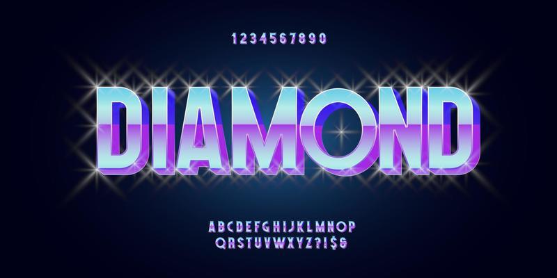 Vector diamond font 3d bold style