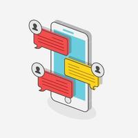 Chatting concept 3d isometric style with mobile on white background vector