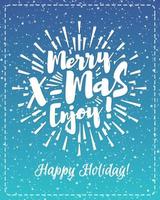 Christmas greeting card with white emblem consisting sign Merry X mas enjoy and sunburst vector