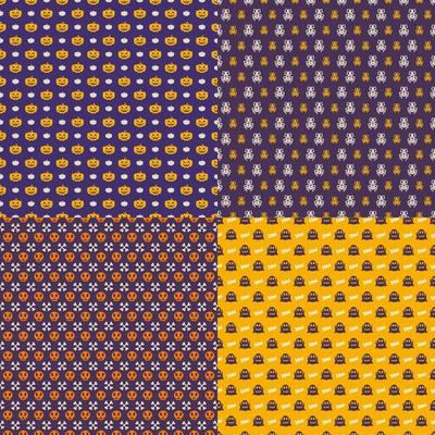 Halloween pattern set color style on different background with skull, pumpkin for decoration
