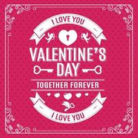 Valentine's day greeting card on heart background and label with typography congratulation. Holiday decoration element. Vector illustration