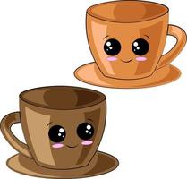 Cute cartoon Cups. Draw illustration in color vector