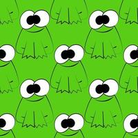 Seamless vector pattern with outline cute cartoon frog