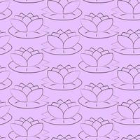 Seamless vector pattern with outline purple waterlily