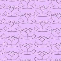 Seamless vector pattern with outline purple waterlily