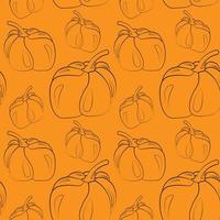 Seamless vector pattern with outline orange pumpkin
