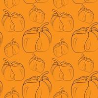 Seamless vector pattern with outline orange pumpkin