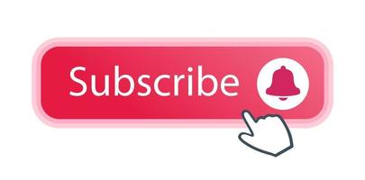 Subscribe red button with notification bell and hand cursor vector