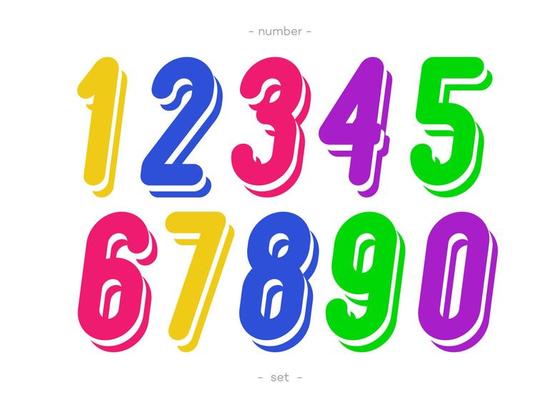 Vector number set 3d bold colorful style