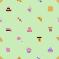 sweet pattern with dessert icons colorful style on green background vector