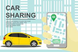 car sharing concept and smartphone with carsharing app vector