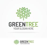 logotipo de árbol verde con estilo de línea de hojas