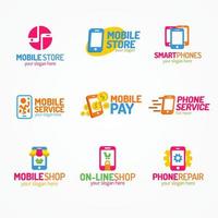 el logotipo del teléfono establece el uso del estilo de color para la tienda y el servicio de teléfonos inteligentes vector