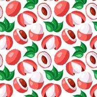 Seamless vector pattern with half lychees and leaf