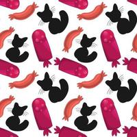 Seamless pattern with cat and tasty sausage vector