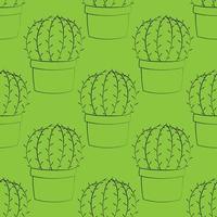 Seamless vector pattern with outline green cactus