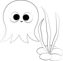 Cute cartoon Octopus. Draw illustration in black and white vector