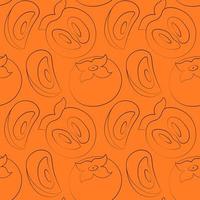 Seamless vector pattern with outline exotic fruit orange persimmon