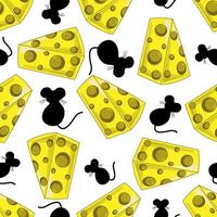 Seamless vector pattern with cheese and mice