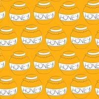 Seamless vector pattern with outline jar of honey