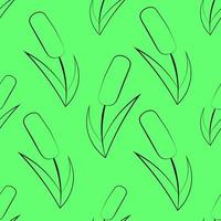 Seamless vector pattern with outline green reed