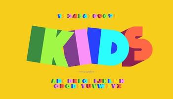 Vector kids font 3d bold color style