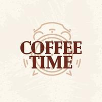 Coffee time logo with clock brown color line style isolated on background for cafe vector