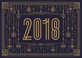 plantilla de tarjeta de feliz navidad con signo 2018 y estilo art deco de oro de juguete de año nuevo vector