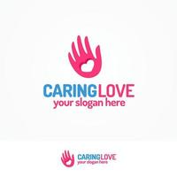 Caring love logo set with hand and heart vector