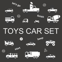 Vector kids car collection white color isolated on black background for decoration