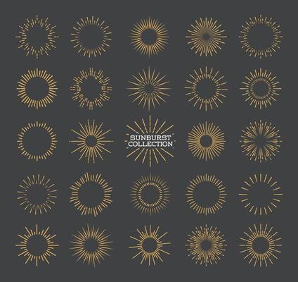 Sunburst set gold style isolated on gray background for logotype