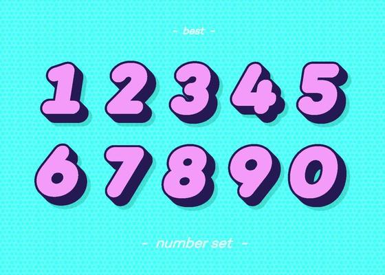 Set of numbers 3d bold trendy typography colorful style