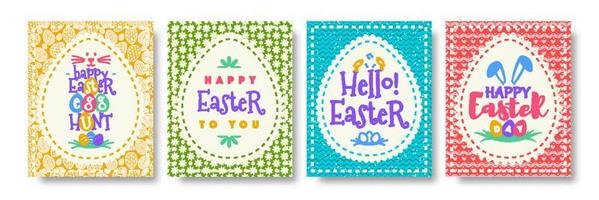 Happy easter day greeting card set colorful style with typography wishes vector