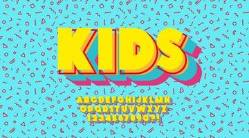Vector kids font 3d bold colorful style