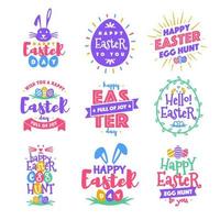 Vector happy easter day emblem set colorfull typography style