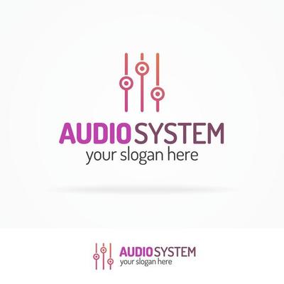 Audio system logo set with equalizer line modern color style