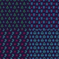 Christmas pattern neon style with tree, mitten, candy, ball for greeting cards vector