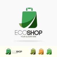 Eco shop vector logo set with shopping paper bag