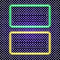 Neon horizontal frames set green and yellow color on transparent background vector