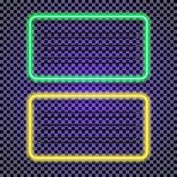 Neon horizontal frames set green and yellow color on transparent background vector