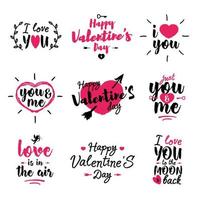 Happy Valentine's day label set with lettering typography text sign isolated on white background for use greeting card, stamps, posters and romantic quote. Vector typography element collection