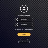 Login form page dark theme on transparent background vector