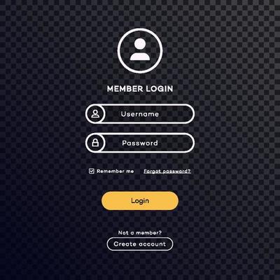 Login form page dark theme on transparent background