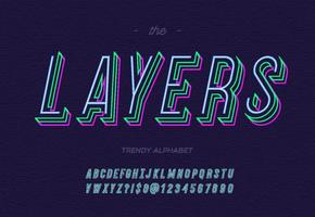 Vector bold line layers alphabet trendy typography