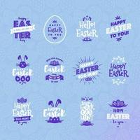 Easter emblem set white blue color isolated on background typography style vector