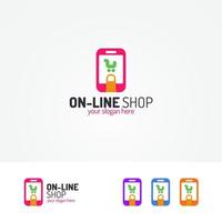 logotipo de compras en línea que consiste en un carrito en el teléfono vector