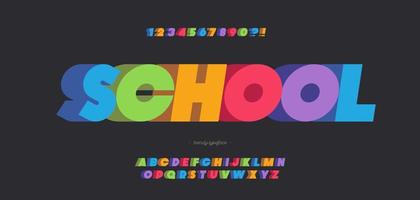 School font 3d bold color style vector