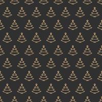 Christmas tree seamless pattern gold color line style on black background vector