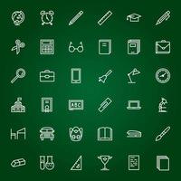 Vector set of education icons line style isolated on green background