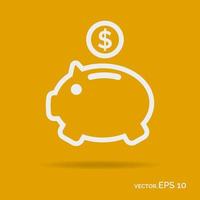 Money box outline icon white color isolated on yellow background vector